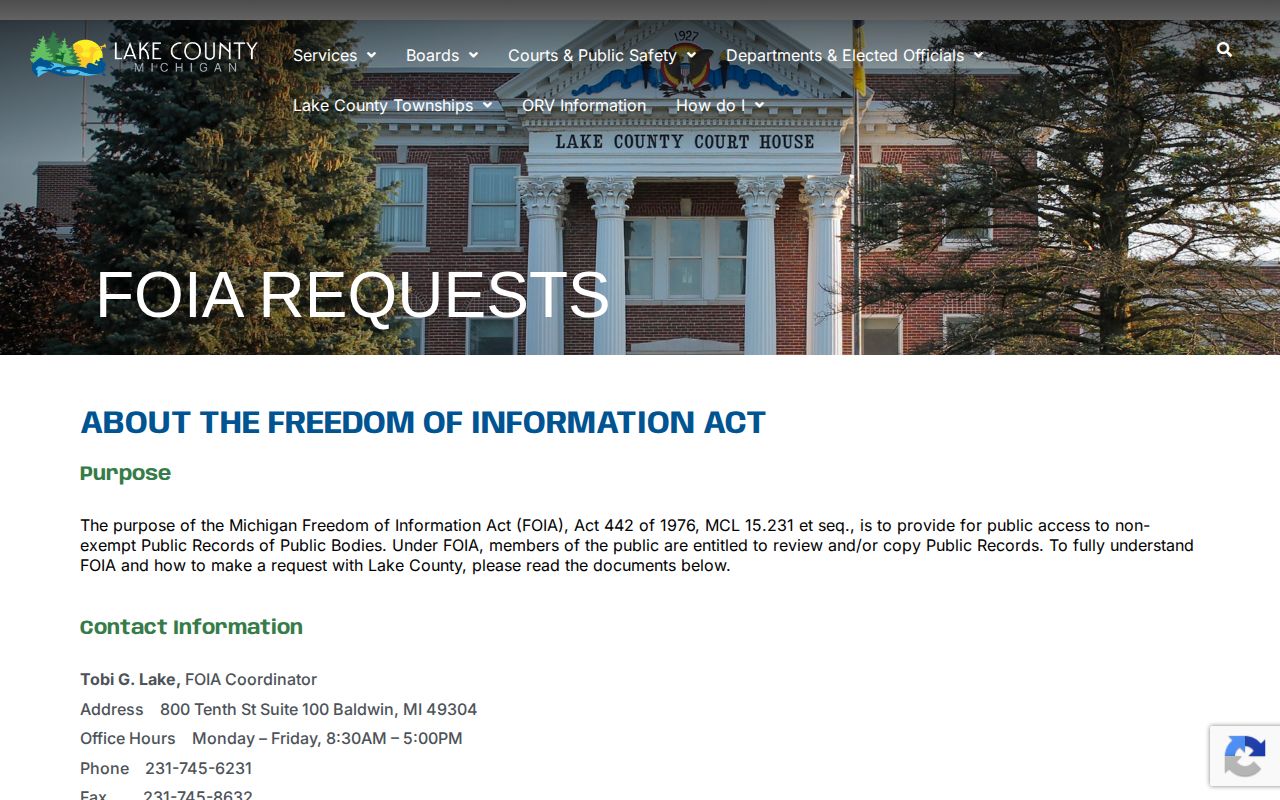 Lake County booking-record FOIA request interface