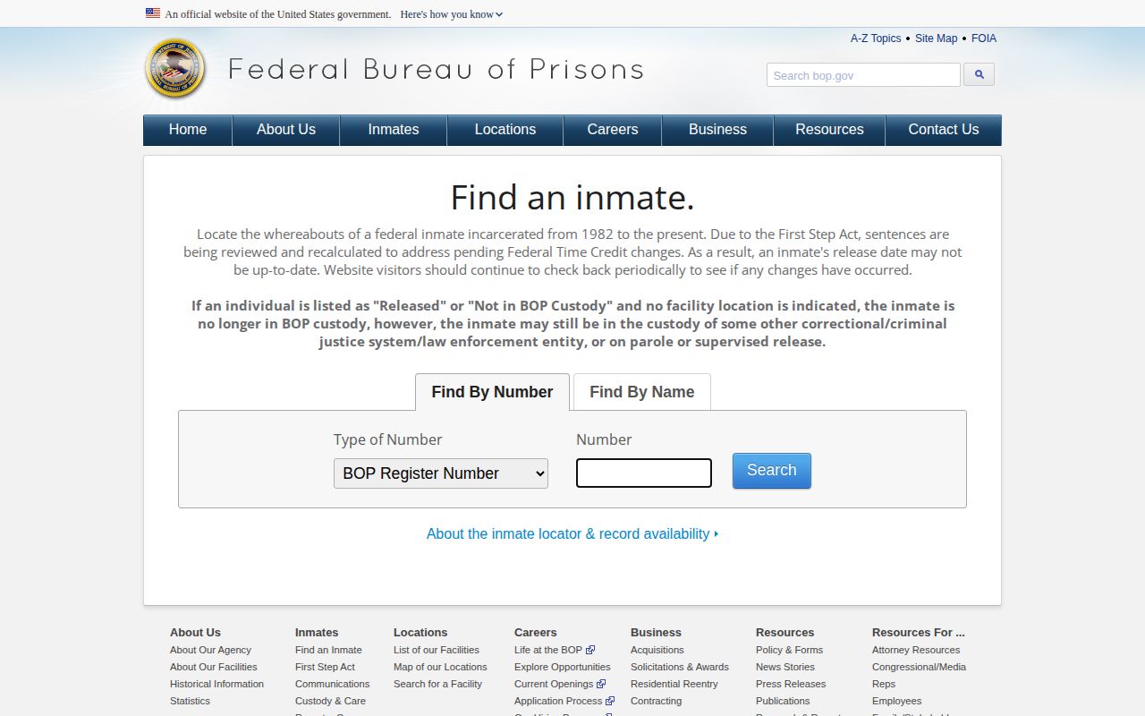 Lake County federal-custody inmate record locator