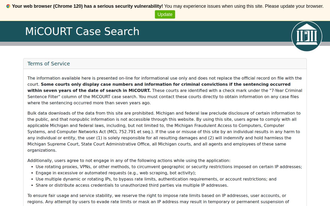 Lake County court case-record search interface