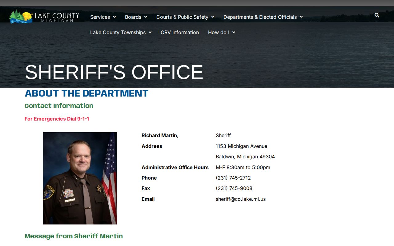 Lake County Sheriff booking-record routing page
