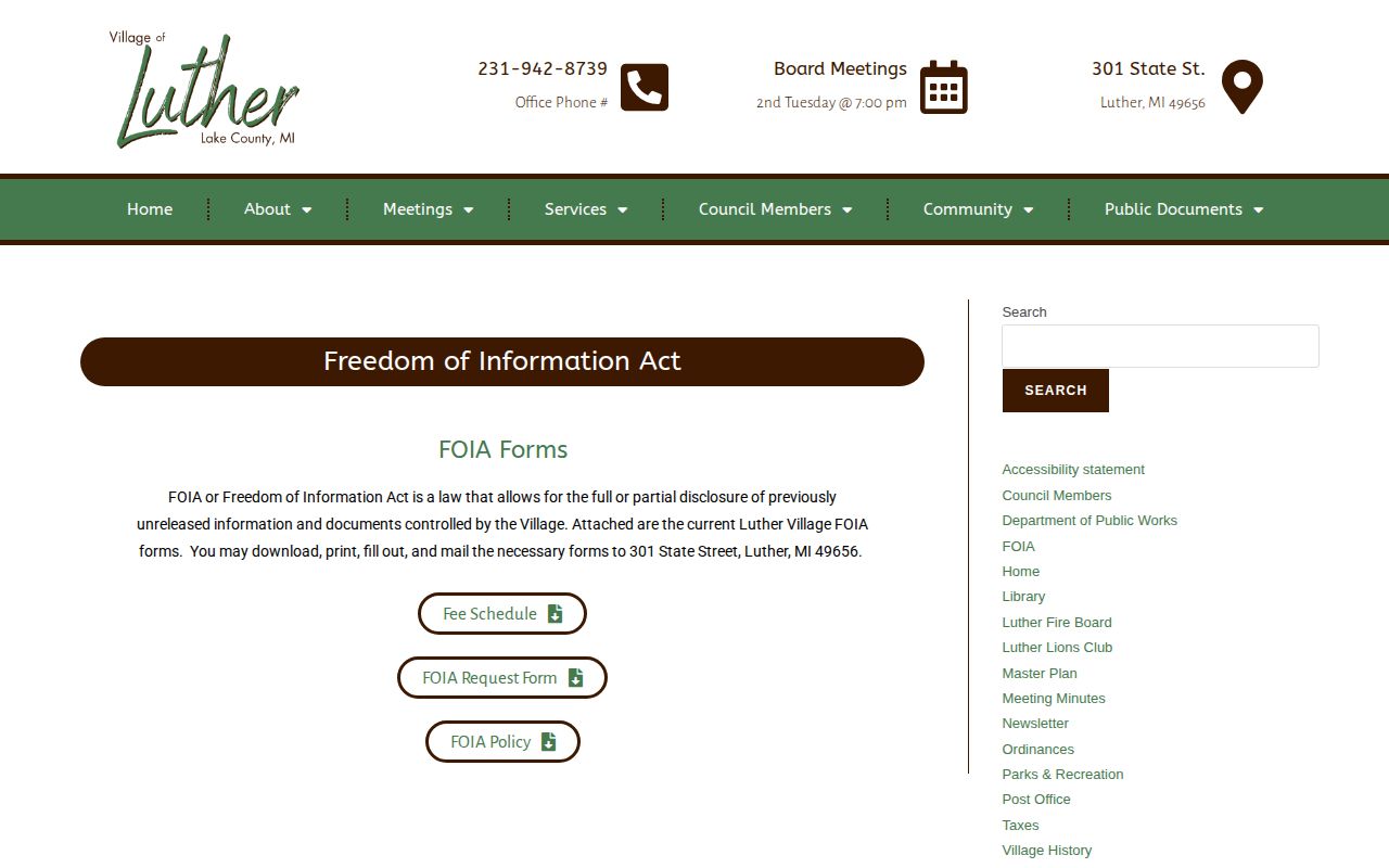 Lake County Luther FOIA route for village arrest and booking records